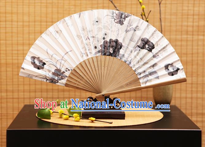 Traditional Chinese Crafts Folding Fans Ink Painting Peony White Silk Fan for Women