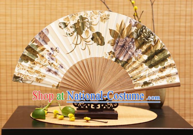 Traditional Chinese Crafts Folding Fans Painting Flowers White Silk Fan for Women