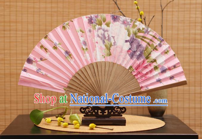 Traditional Chinese Crafts Folding Fans Painting Peony Flowers Pink Silk Fan for Women