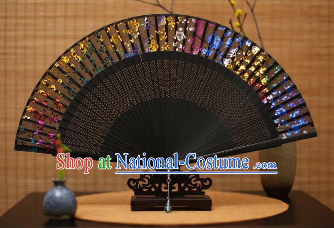 Traditional Chinese Crafts Printing Flowers Silk Folding Fan Sensu Fans for Women