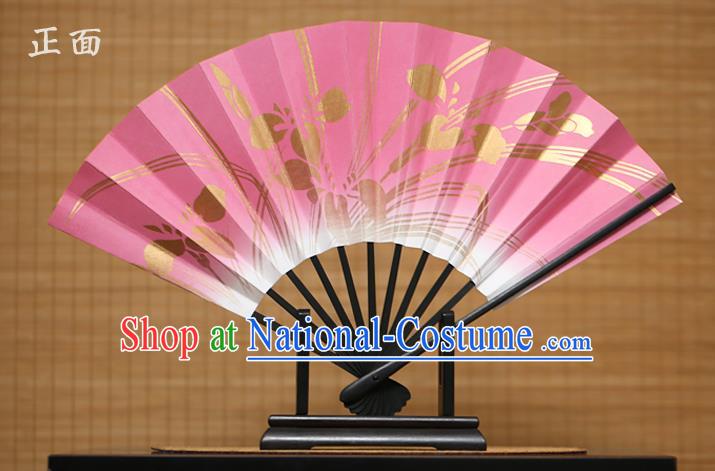 Traditional Chinese Crafts Printing Orchid Pink Paper Folding Fan Sensu Fans for Women