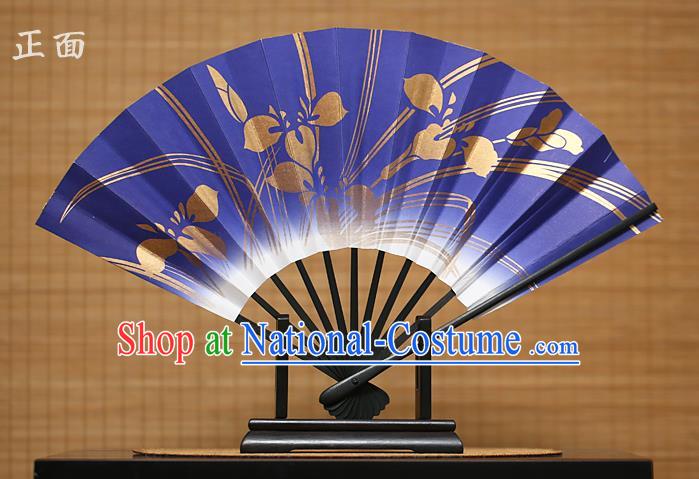 Traditional Chinese Crafts Printing Orchid Purple Paper Folding Fan Sensu Fans for Women