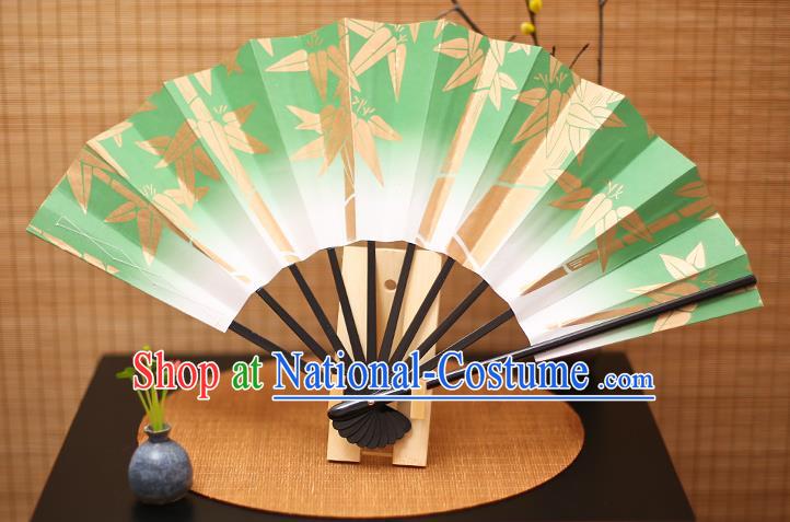 Traditional Chinese Crafts Printing Bamboo Green Paper Folding Fan Sensu Fans for Women