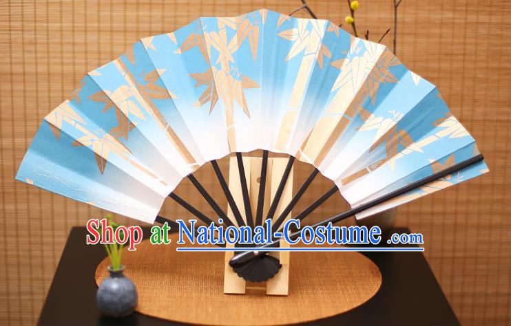 Traditional Chinese Crafts Printing Bamboo Blue Paper Folding Fan Sensu Fans for Women