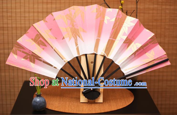 Traditional Chinese Crafts Printing Bamboo Pink Paper Folding Fan Sensu Fans for Women