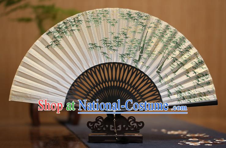 Traditional Chinese Crafts Ink Painting Green Bamboo Folding Fan Paper Fans for Men