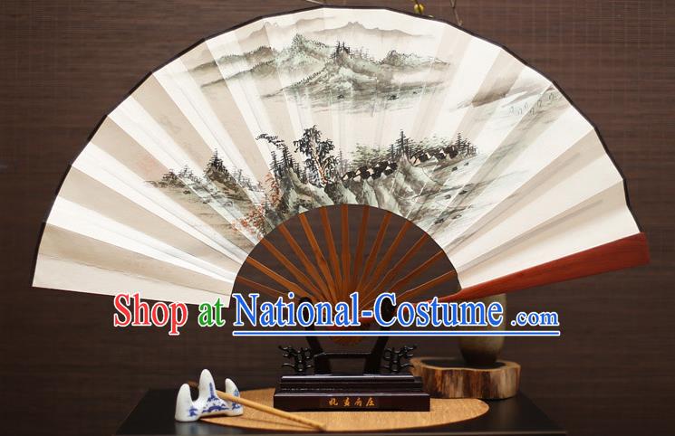 Traditional Chinese Crafts Landscape Painting Folding Fan Paper Fans for Men