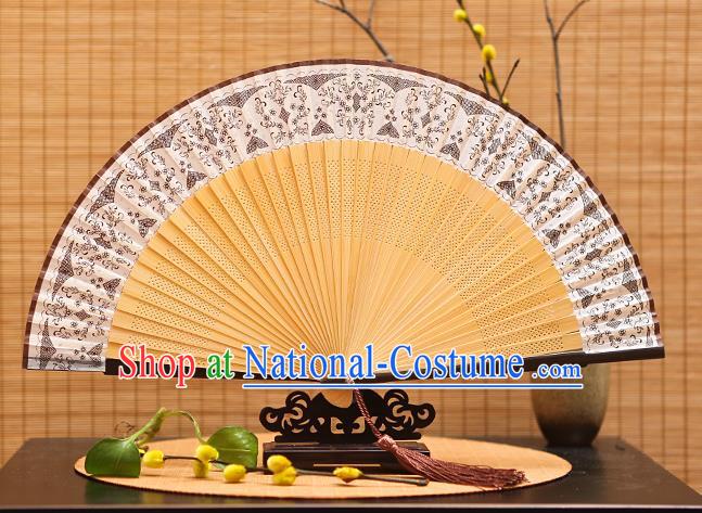 Traditional Chinese Crafts Brown Silk Folding Fan Sensu Fans for Women