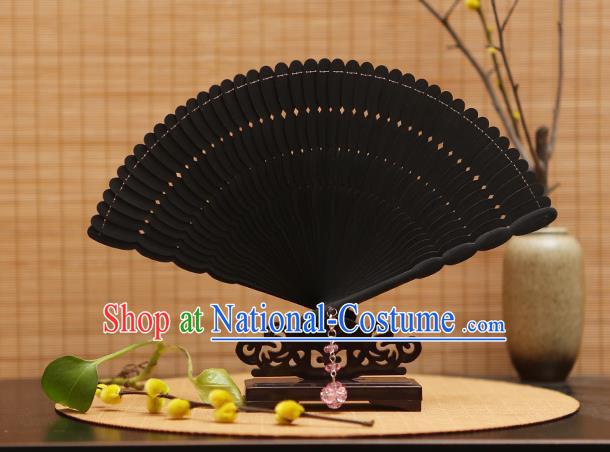 Traditional Chinese Crafts Black Folding Fan Hollow Out Bamboo Fans for Women