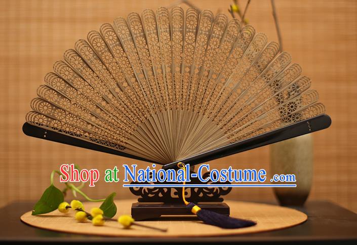 Traditional Chinese Crafts Brown Folding Fan Hollow Out Bamboo Fans for Women