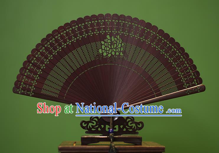 Traditional Chinese Crafts Folding Fan Hollow Out Rose Bamboo Fans for Women