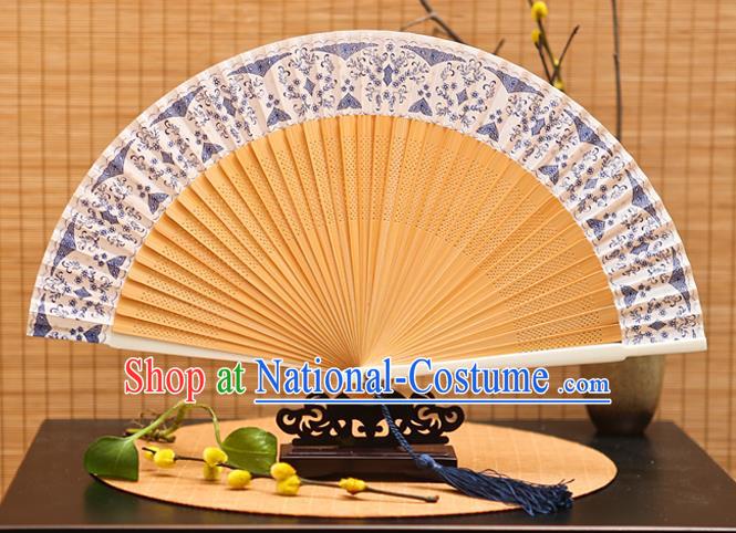 Traditional Chinese Crafts Blue Silk Folding Fan Sensu Fans for Women