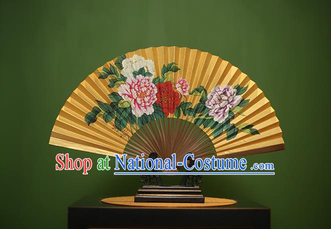 Traditional Chinese Crafts Printing Peony Folding Fan, China Beijing Opera Paper Fans for Men