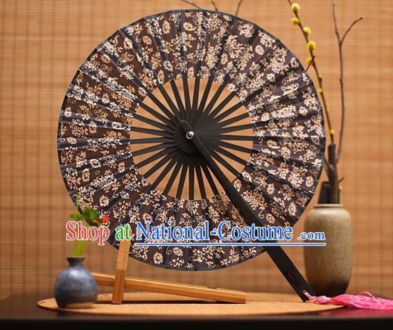 Traditional Chinese Crafts Printing Black Silk Folding Fan, China Beijing Opera Round Fans for Women