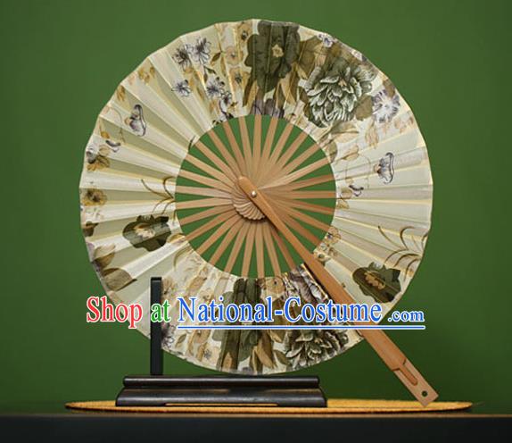 Traditional Chinese Crafts Ink Painting Flowers Silk Folding Fan, China Beijing Opera Round Fans for Women