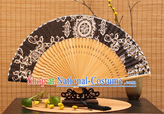 Traditional Chinese Crafts Printing Black Silk Folding Fan Sensu Fans for Women