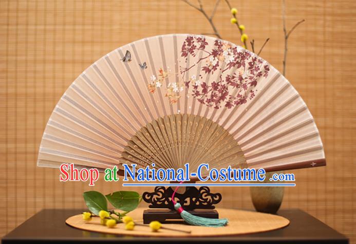 Traditional Chinese Crafts Printing Oriental Cherry Folding Fan, China Beijing Opera Silk Fans for Women