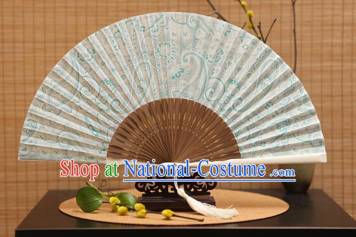 Traditional Chinese Crafts Printing Green Folding Fan, China Beijing Opera Silk Fans for Women