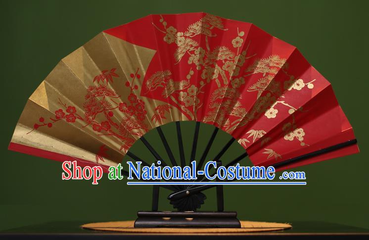 Traditional Chinese Crafts Printing Plum Blossom Red Paper Folding Fan Sensu Fans for Women