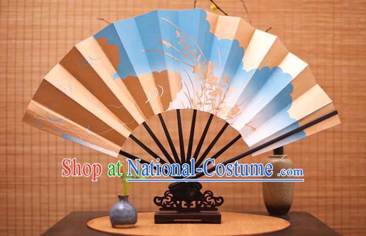 Traditional Chinese Crafts Printing Orchid Blue Paper Folding Fan Sensu Fans for Women