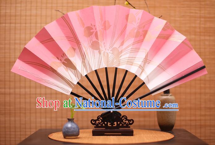 Traditional Chinese Crafts Printing Orchid Pink Paper Folding Fan Sensu Fans for Women