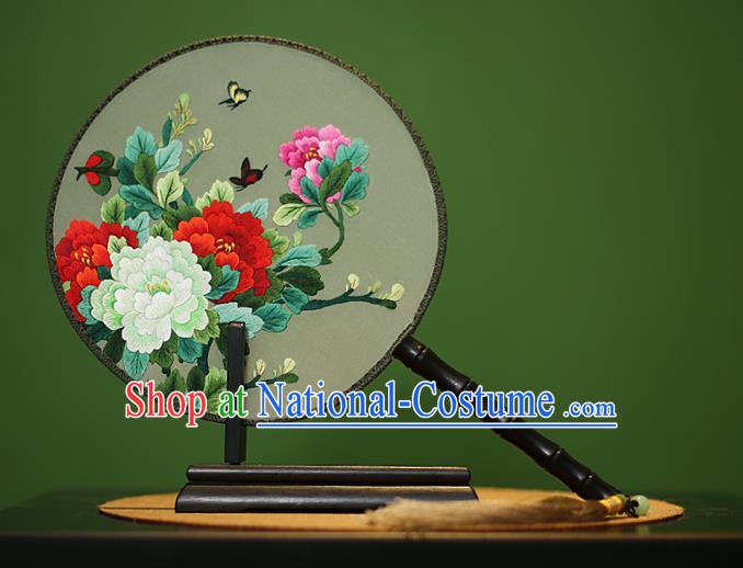 Traditional Chinese Crafts Embroidered Flowers Round Fan, China Palace Fans Princess Silk Circular Fans for Women