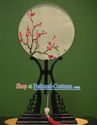 Traditional Chinese Crafts Embroidered Wintersweet Round Fan, China Palace Fans Princess Silk Circular Fans for Women