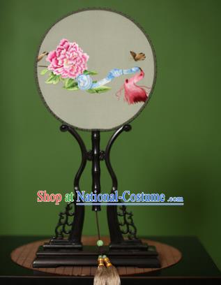 Traditional Chinese Crafts Embroidered Peony Round Fan, China Palace Fans Princess Silk Circular Fans for Women