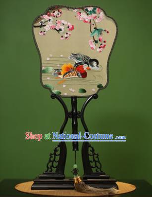 Traditional Chinese Crafts Embroidered Mandarin Duck Silk Fan, China Palace Fans Princess Square Fans for Women