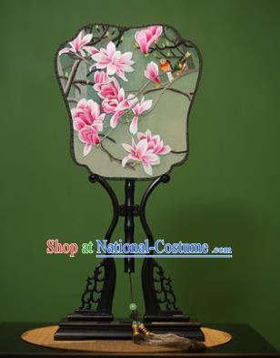 Traditional Chinese Crafts Embroidered Magnolia Silk Fan, China Palace Fans Princess Square Fans for Women