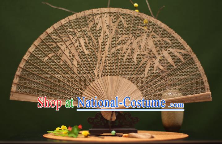 Traditional Chinese Crafts Sandalwood Folding Fan, Chinese Hollow Out Bamboo Fans for Women