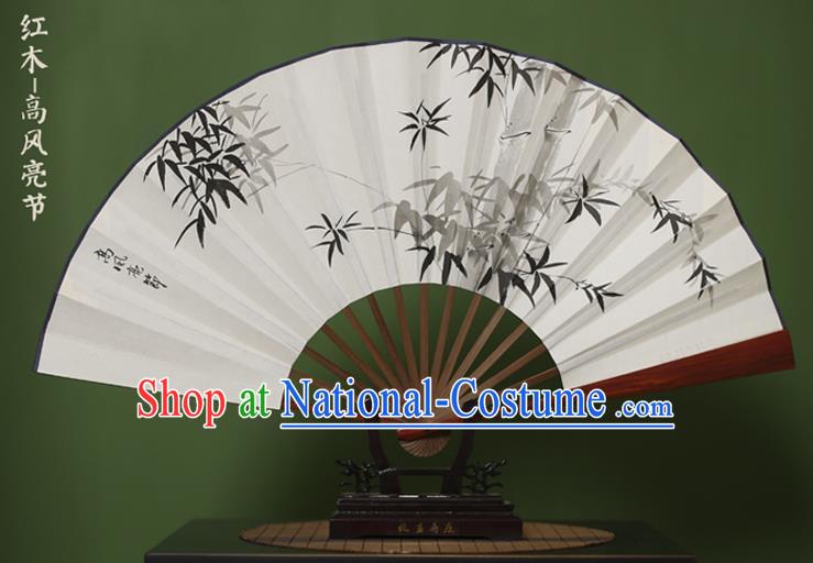 Traditional Chinese Crafts Ink Painting Bamboo Folding Fan, China Handmade Xuan Paper Fans for Men