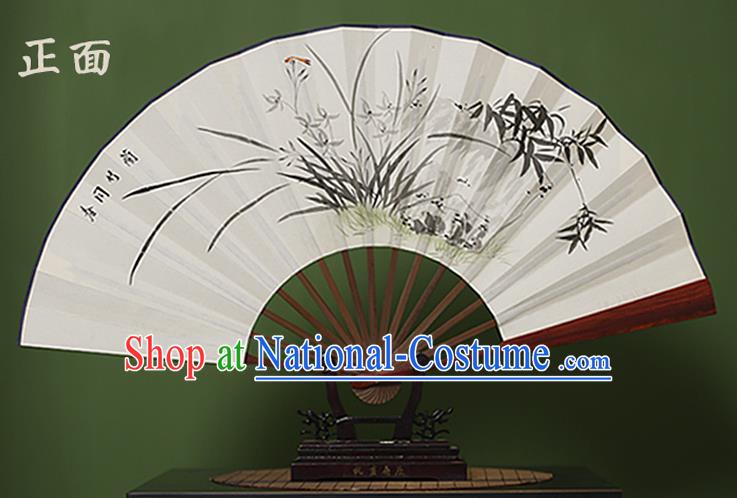 Traditional Chinese Crafts Ink Painting Orchid Folding Fan, China Handmade Xuan Paper Fans for Men