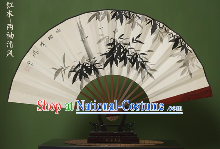 Traditional Chinese Crafts Ink Painting Bamboo Folding Fan, China Handmade Xuan Paper Fans for Men