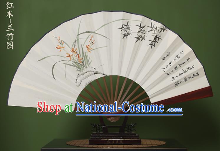 Traditional Chinese Crafts Ink Painting Orchid Bamboo Folding Fan, China Handmade Xuan Paper Fans for Men