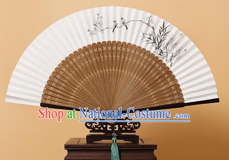 Traditional Chinese Crafts Hand Painting Wintersweet Folding Fan, China Handmade Xuan Paper Fans for Men