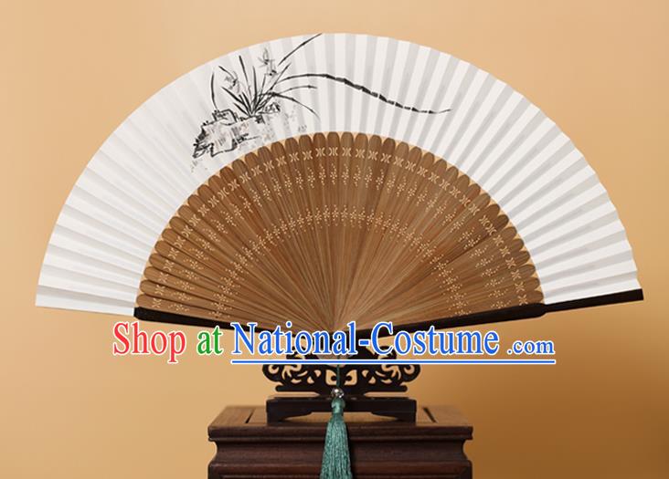 Traditional Chinese Crafts Hand Painting Orchid Folding Fan, China Handmade Xuan Paper Fans for Men