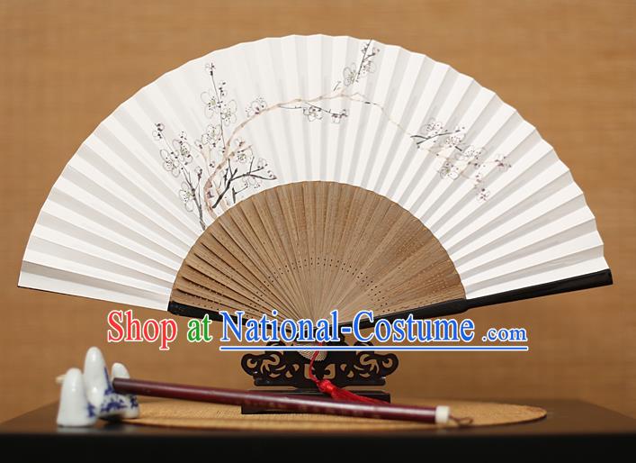 Traditional Chinese Crafts Hand Painting Plum Blossom Folding Fan, China Handmade Xuan Paper Fans for Men