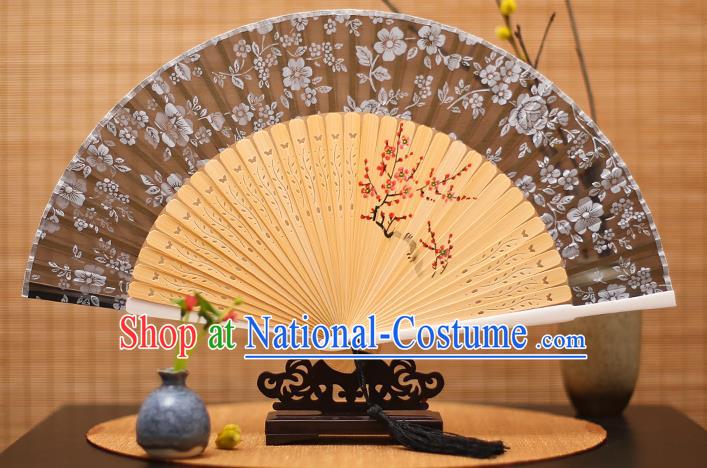 Traditional Chinese Crafts Folding Fan, China Printing Plum Blossom Silk Fans for Women