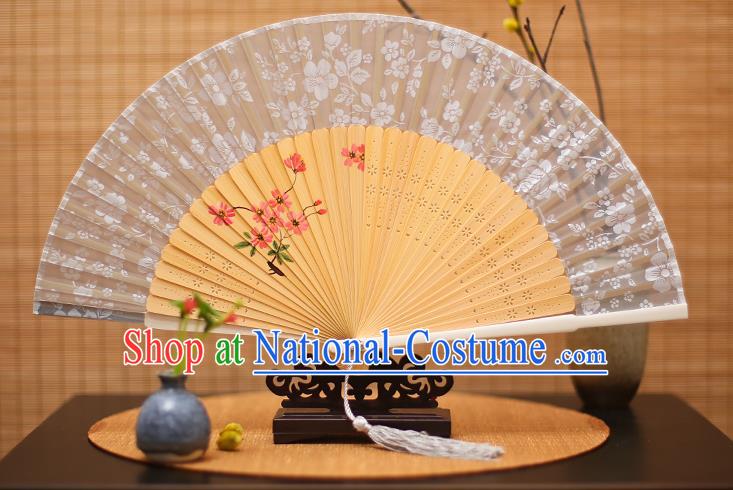 Traditional Chinese Crafts Folding Fan, China Printing Flowers White Silk Fans for Women