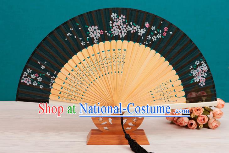 Traditional Chinese Crafts Folding Fan, China Printing Flowers Black Silk Fans for Women