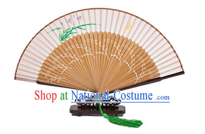 Traditional Chinese Crafts Folding Fan, China Printing Orchid Silk Fans for Women