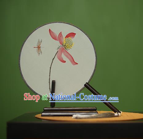 Traditional Chinese Crafts Round Silk Fan, China Palace Fans Princess Printing Lotus Circular Fans for Women