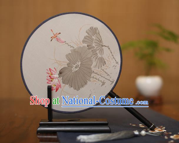 Traditional Chinese Crafts Round Silk Fan, China Palace Fans Princess Printing Lotus Circular Fans for Women