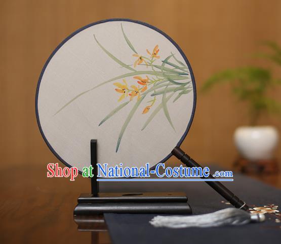 Traditional Chinese Crafts Round Silk Fan, China Palace Fans Princess Printing Orchid Circular Fans for Women