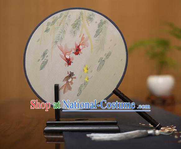 Traditional Chinese Crafts Round Silk Fan, China Palace Fans Princess Printing Goldfish Circular Fans for Women