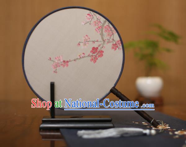 Traditional Chinese Crafts Round Silk Fan, China Palace Fans Princess Printing Pink Wintersweet Circular Fans for Women