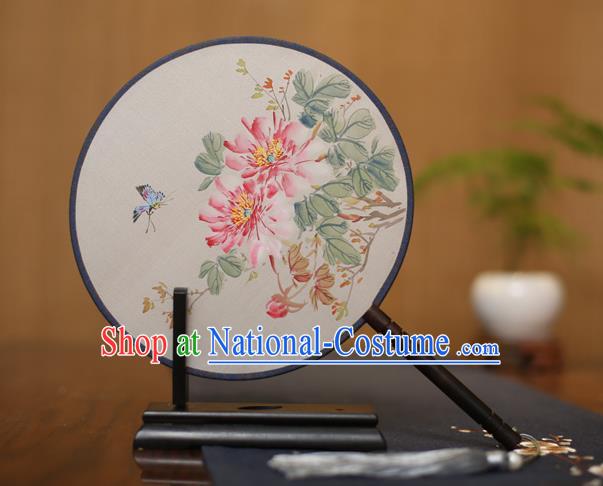 Traditional Chinese Crafts Round Silk Fan, China Palace Fans Princess Printing Peony Circular Fans for Women