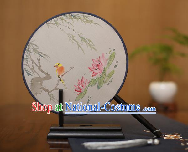 Traditional Chinese Crafts Round Silk Fan, China Palace Fans Princess Printing Lotus Circular Fans for Women