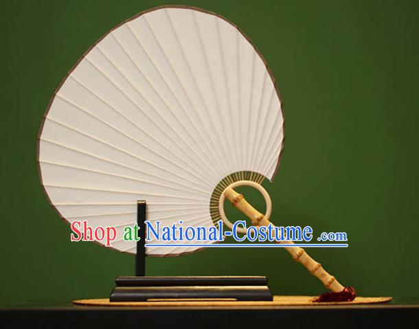 Traditional Chinese Crafts White Xuan Paper Fan, Chinese Art Paper Palace Fans Bamboo Handle Fans for Women